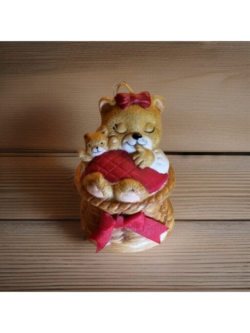 Vtg 1980s Porcelain Christmas Chimer Ornament Girl Bear AsleepwTeddy Jasco 3"A57